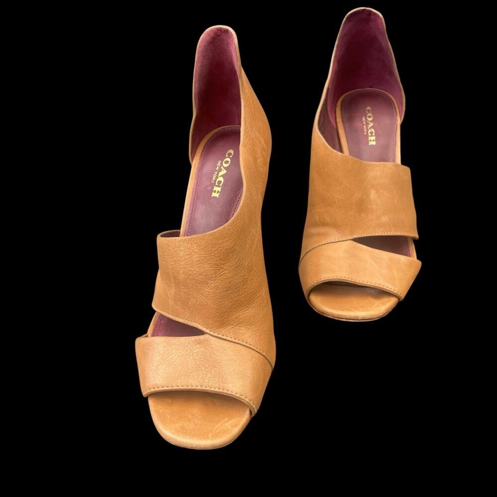 Coach Nude Leather Cutout Open Toe Heels Size 5.5B – Classic Stiletto Pumps